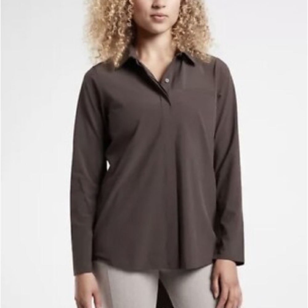 Athleta Brown Long Sleeve Button Down Urbanite Top